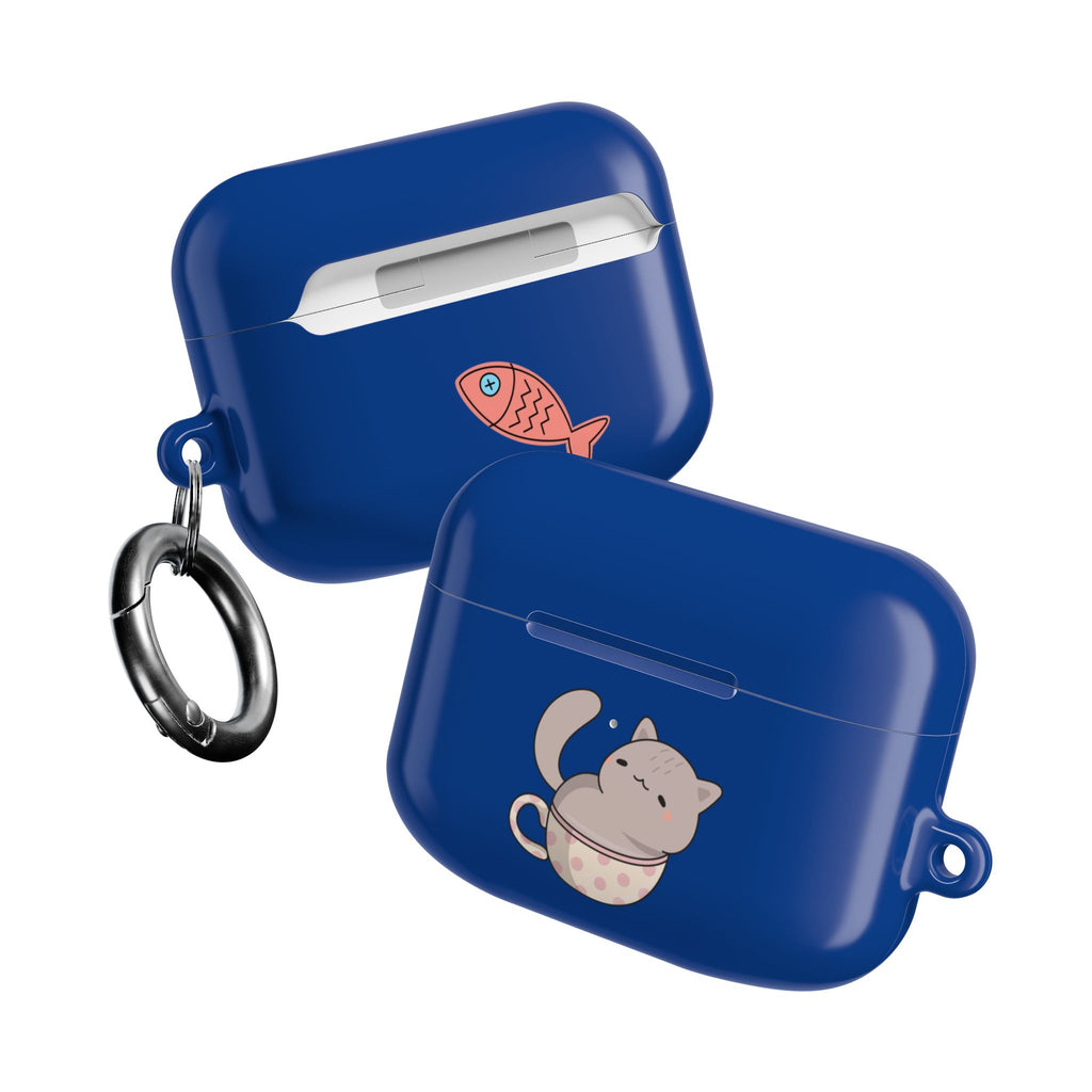 Cat in Teacup AirPods Case - Navy Protective Case