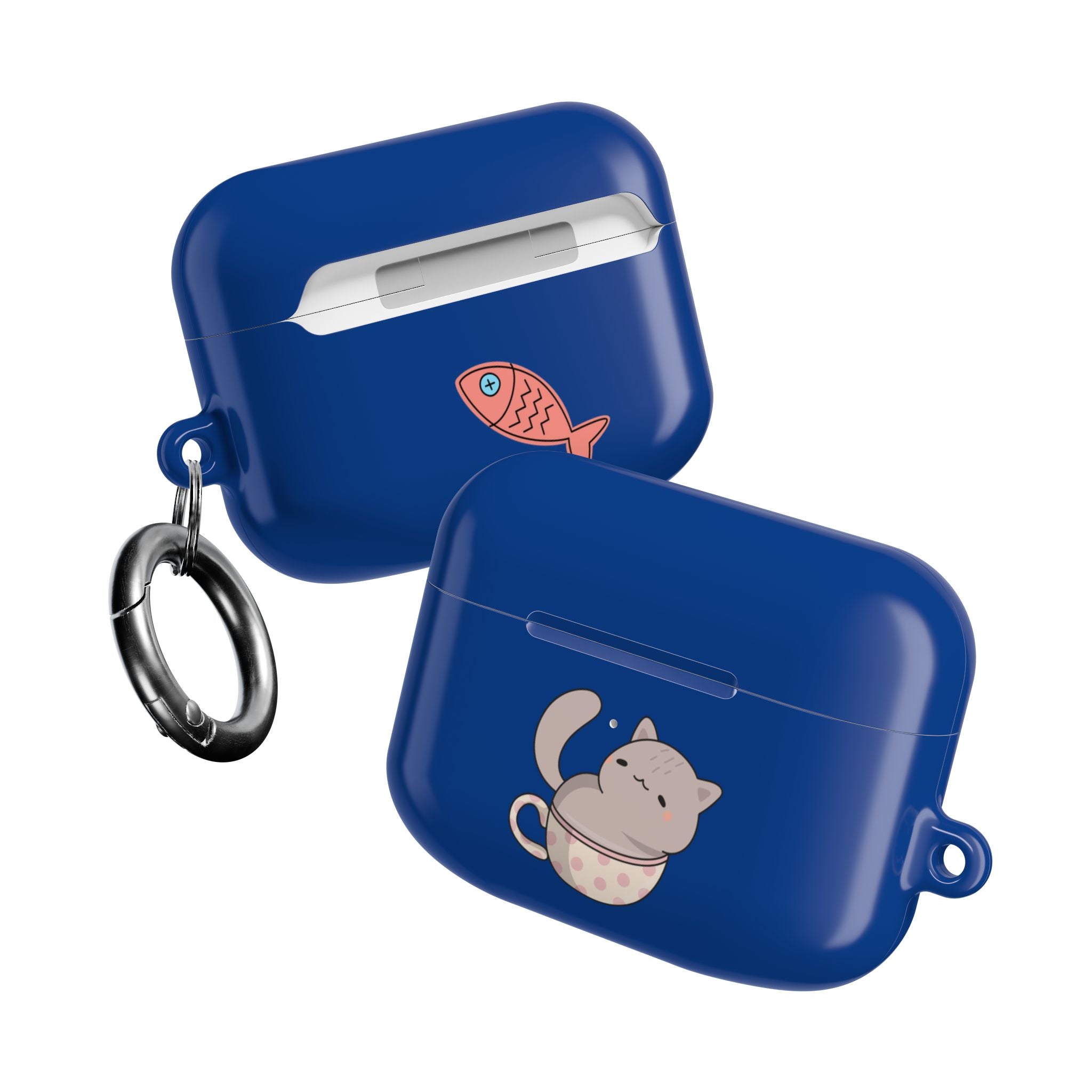 Cat in Teacup AirPods Case - Navy Protective Case