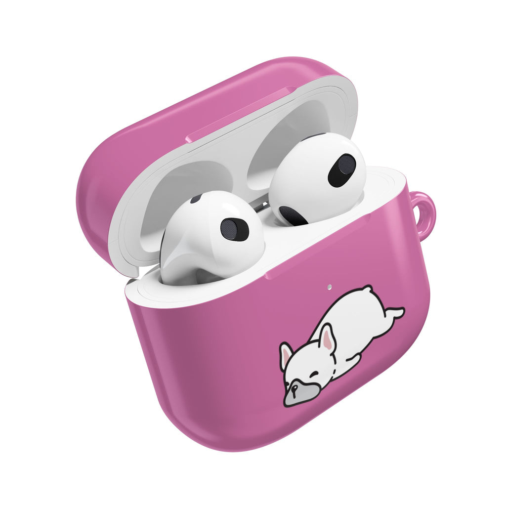 Pink AirPods Case with a Snoozing Bulldog