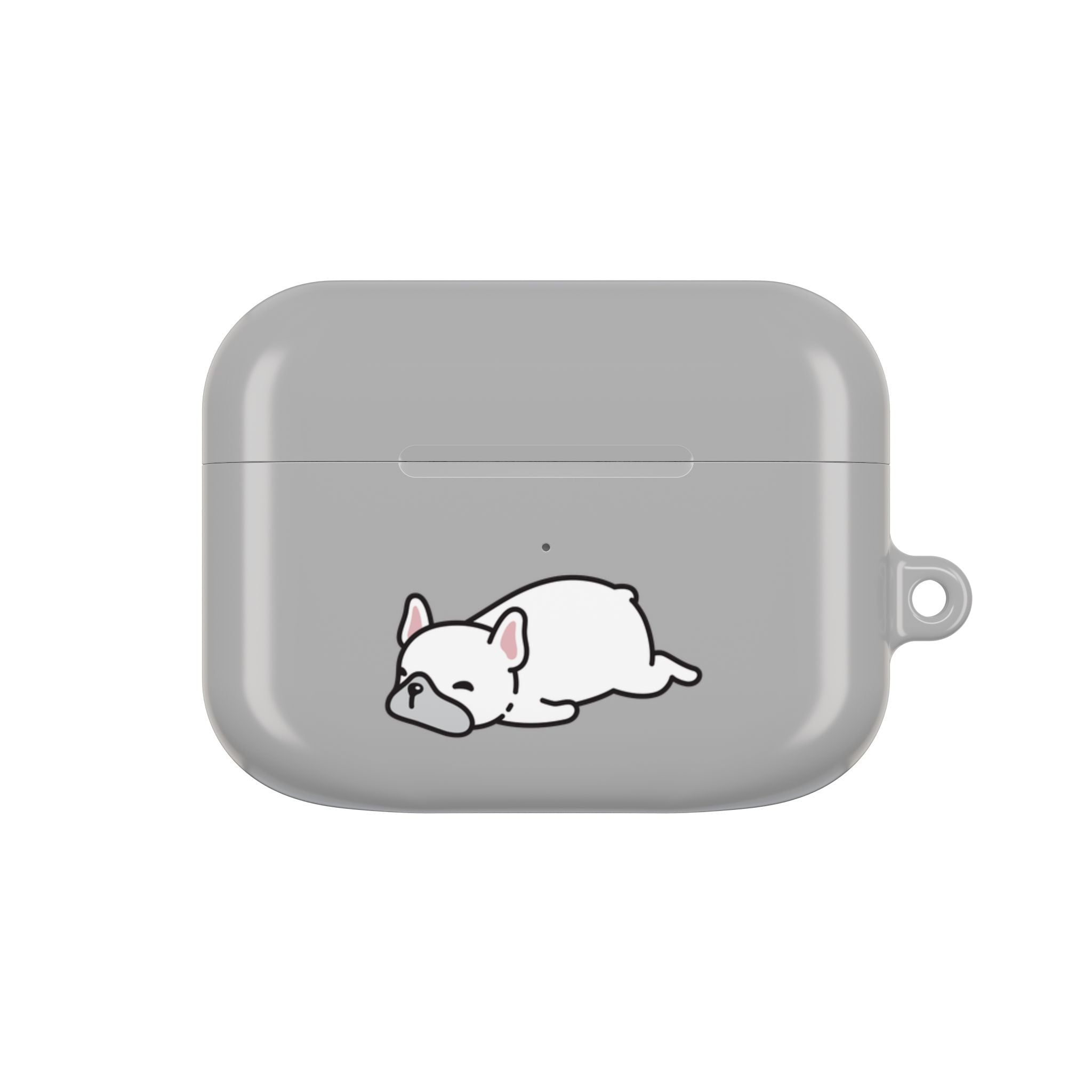Grey AirPods Case with a Snoozing Bulldog