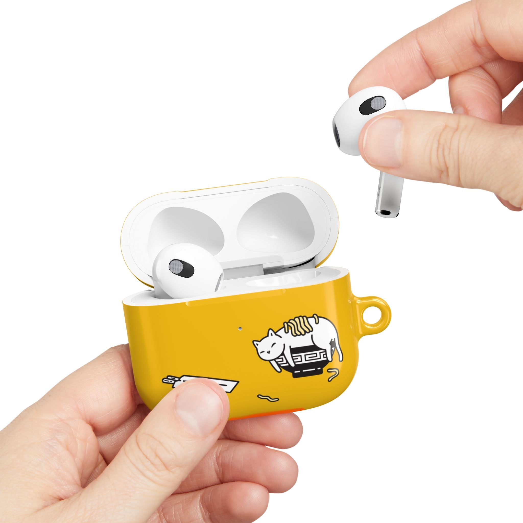 Japanese Cat & Chopsticks Yellow AirPods Case