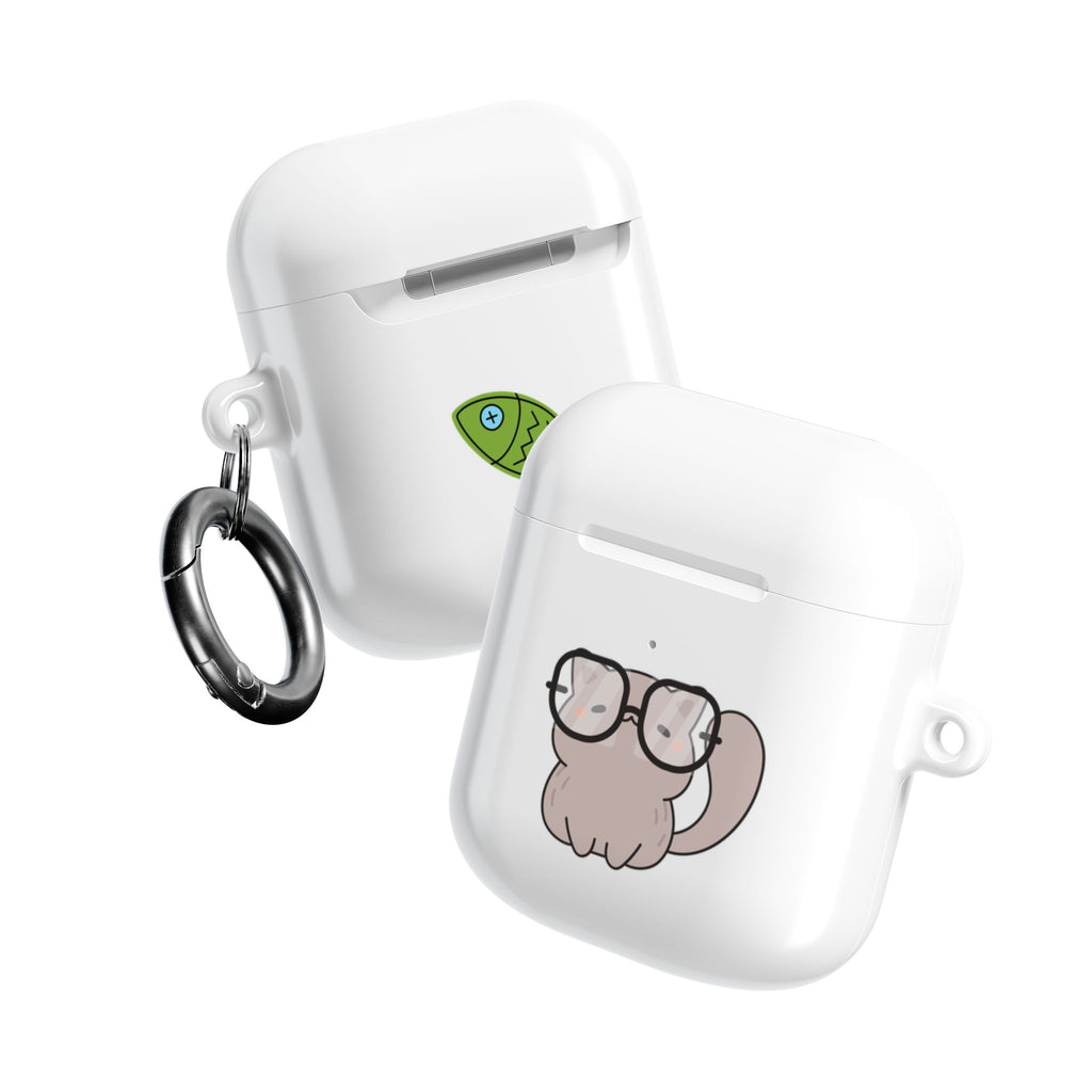 Cute Cat & Fish AirPod Case - Protective Cover with Nerdy Glasses Cat Design