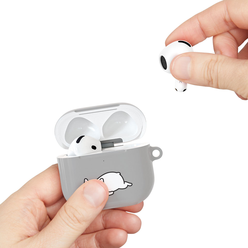 Grey AirPods Case with a Snoozing Bulldog