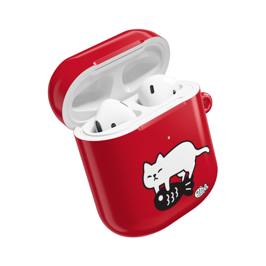 Cat Fighting Fish Red AirPod or AirPod Pro Case