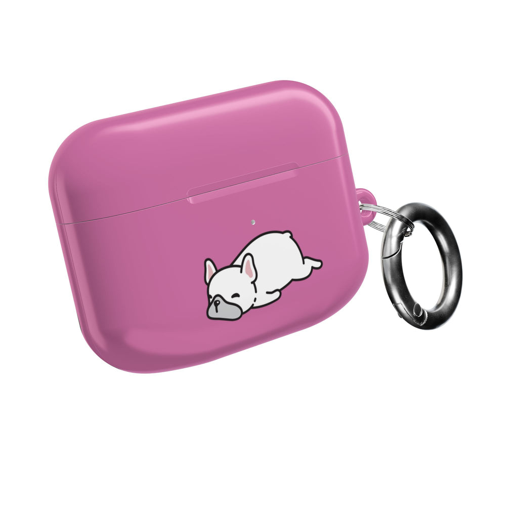 Pink AirPods Case with a Snoozing Bulldog