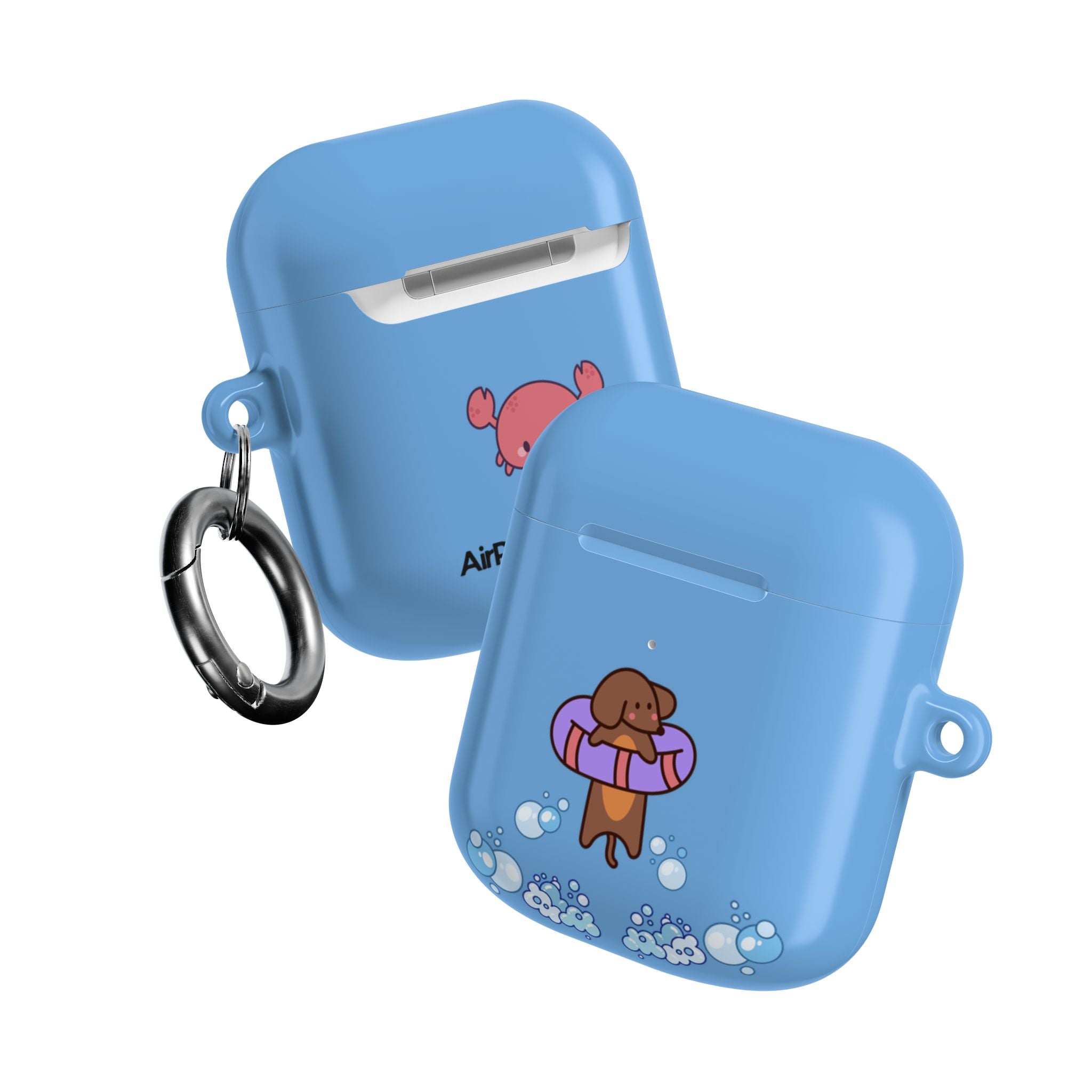 Cute Dachshund Dog & Crab Summer AirPod Case - Blue Beach Swim Float Design