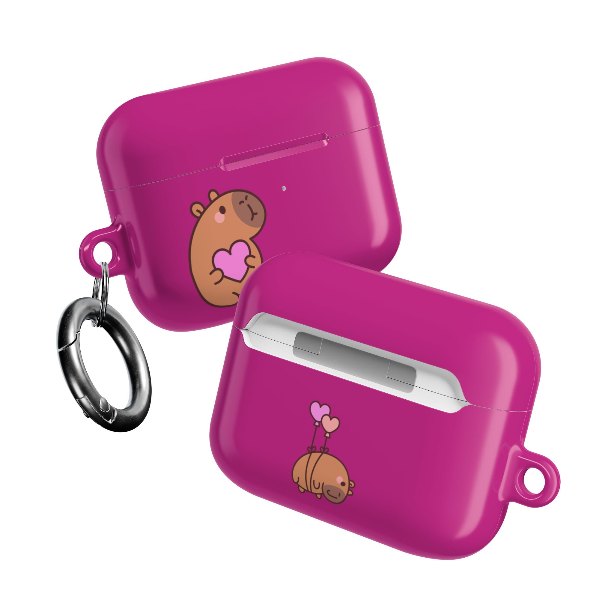 Pink Cute Capybara Heart AirPods Case