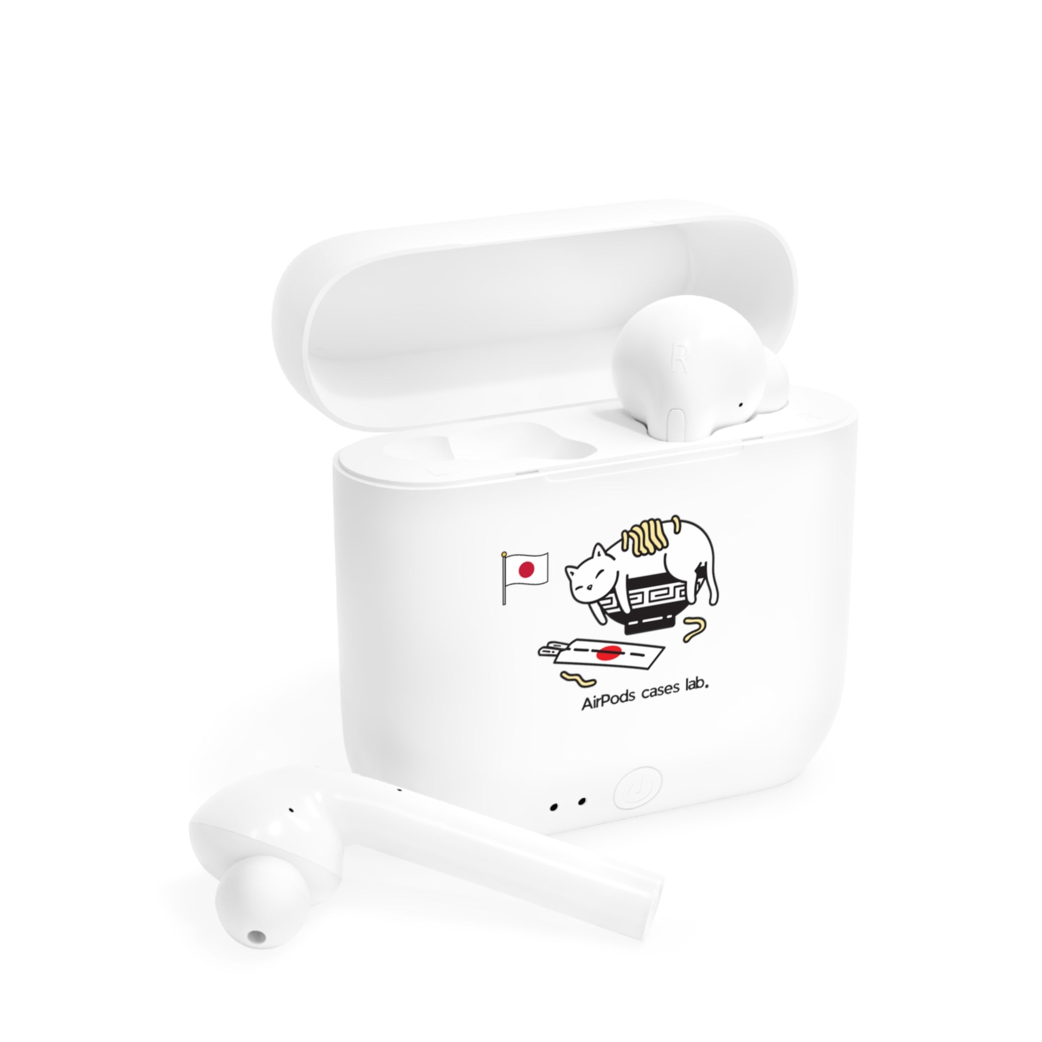 Japanese Sushi Cat White Earbuds
