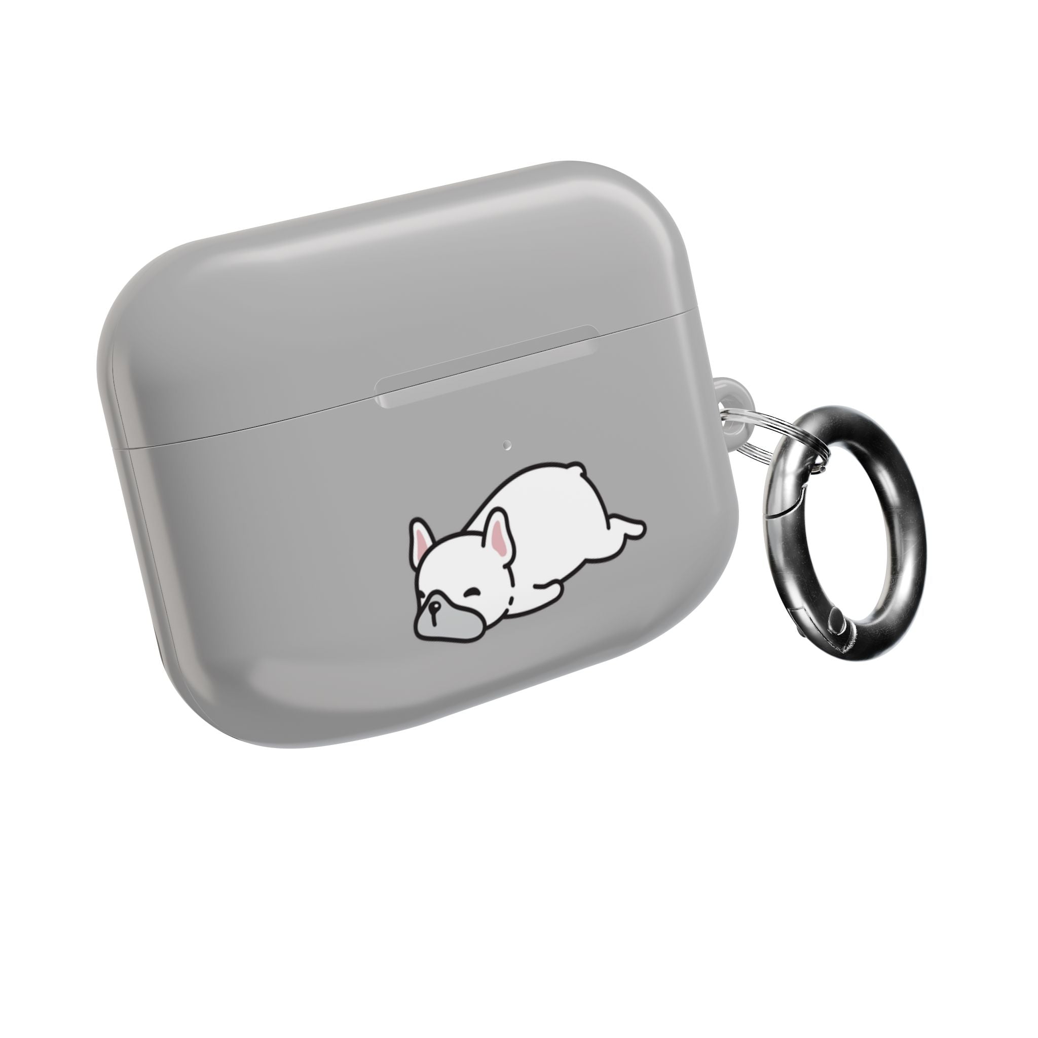 Grey AirPods Case with a Snoozing Bulldog