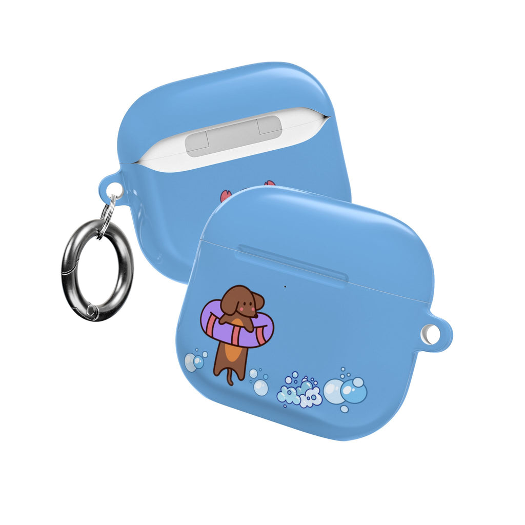 Cute Dachshund Dog & Crab Summer AirPod Case - Blue Beach Swim Float Design