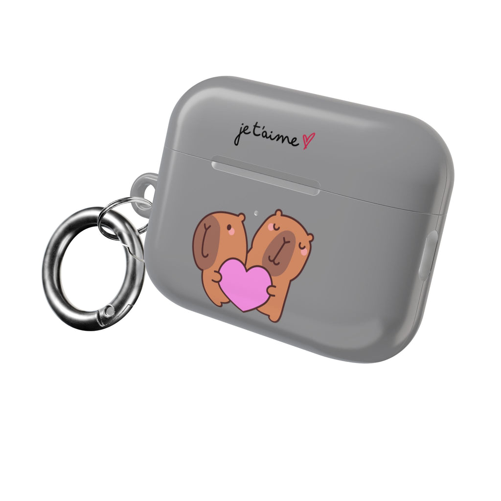 AirPods Case - Cute 'Je t'aime' Capybaras & Pink Heart / "Love Is Love"