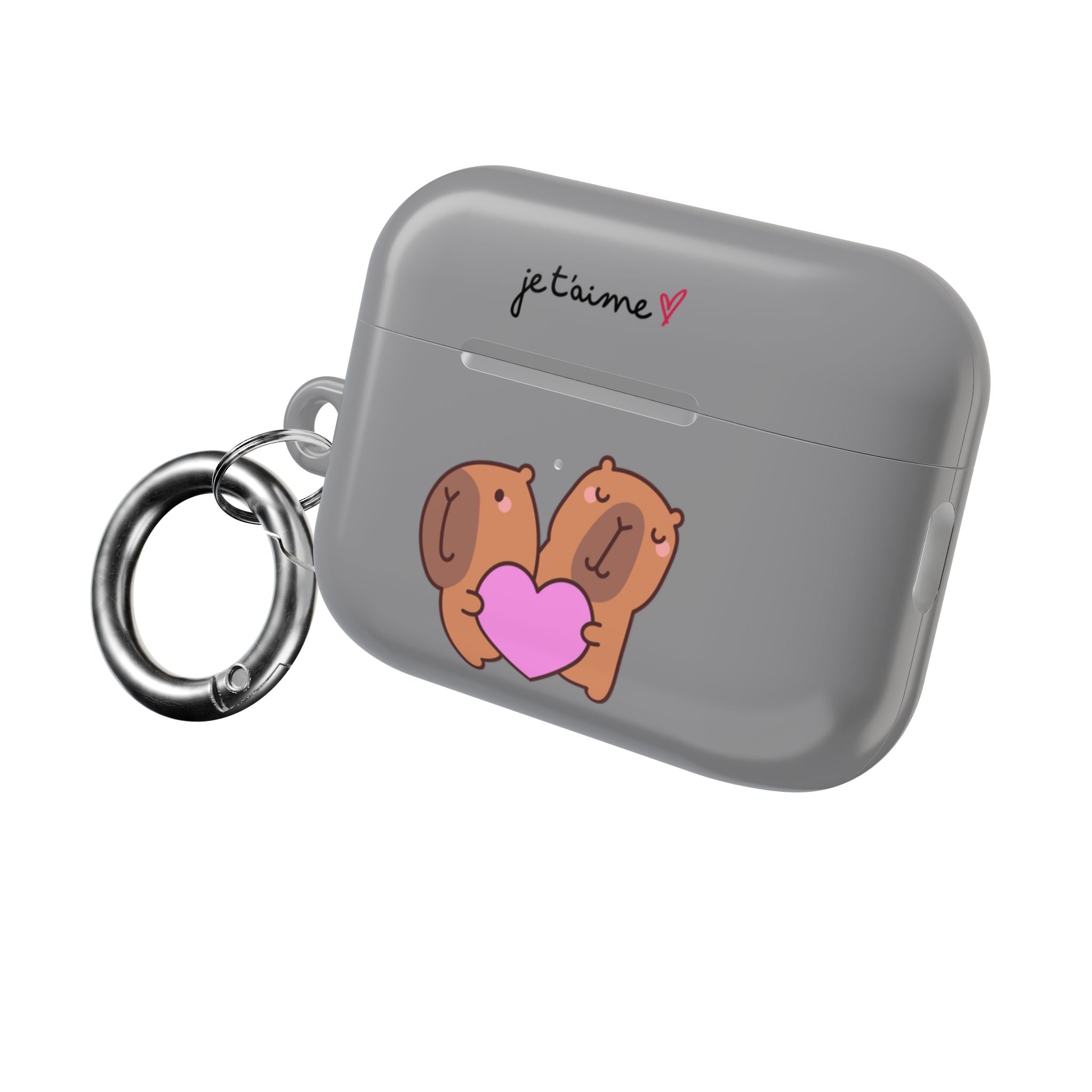 AirPods Case - Cute 'Je t'aime' Capybaras & Pink Heart / "Love Is Love"