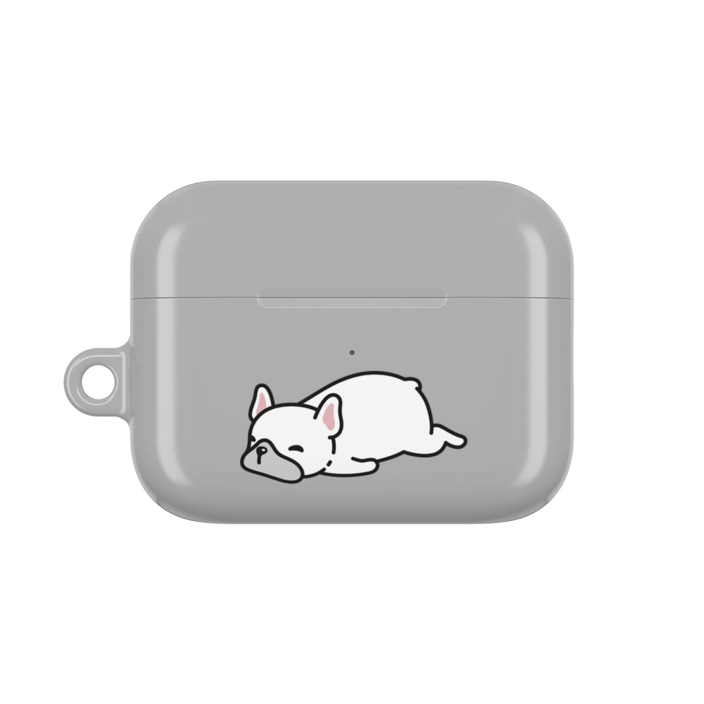 Grey AirPods Case with a Snoozing Bulldog