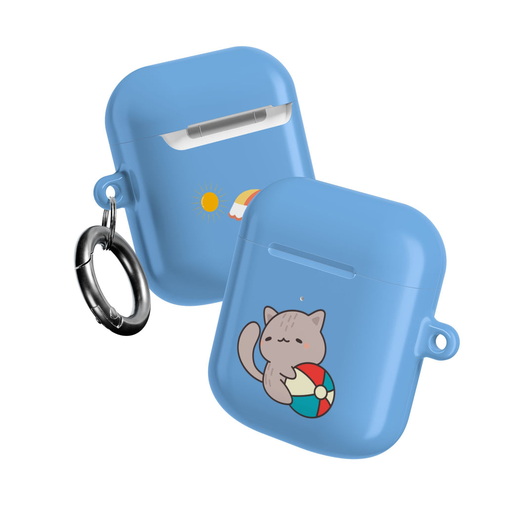 Cute Cat Beach AirPod Case with Beach Ball & Umbrella