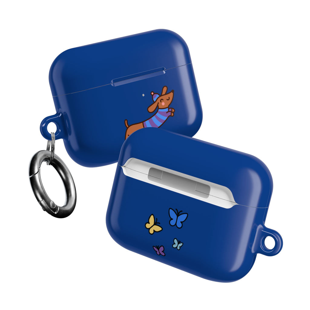 Dachshund & Butterflies Blue Protective AirPods Case