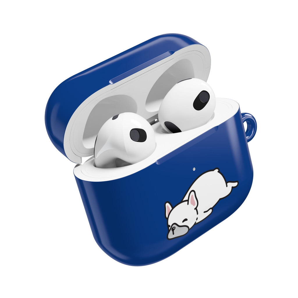 Blue AirPods Case with a Snoozing Bulldog