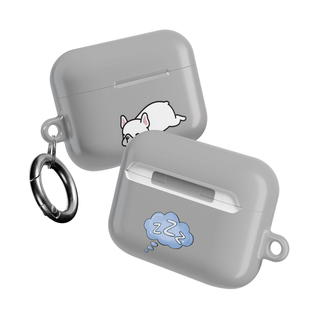 Grey AirPods Case with a Snoozing Bulldog