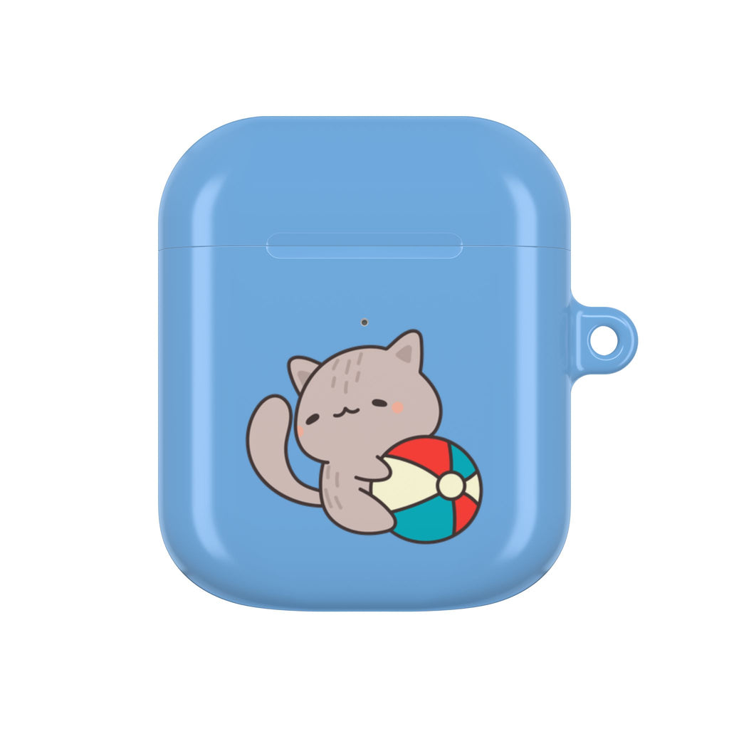 Cute Cat Beach AirPod Case with Beach Ball & Umbrella