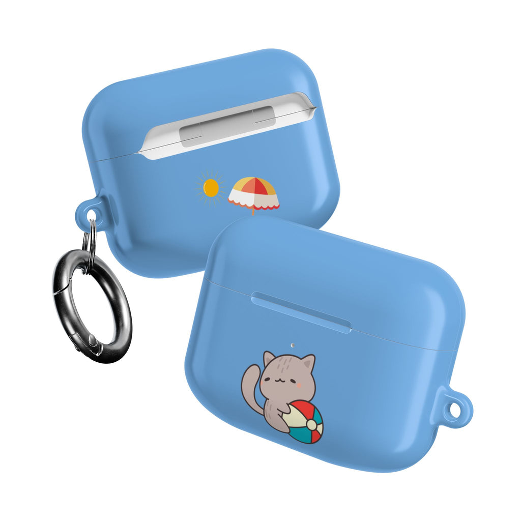 Cute Cat Beach AirPod Case with Beach Ball & Umbrella