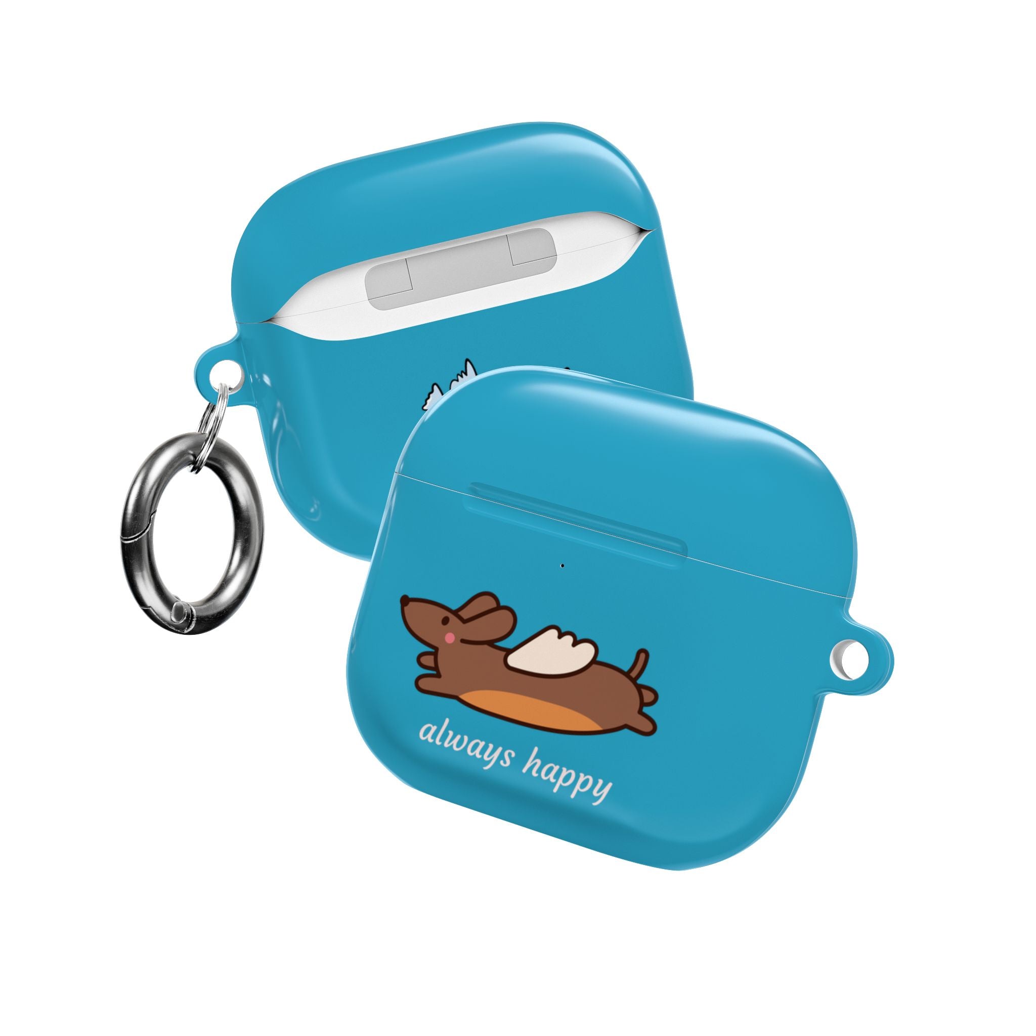 AirPod Case - Cute Flying Dachshund & Doves "always happy" Protective Case Cover