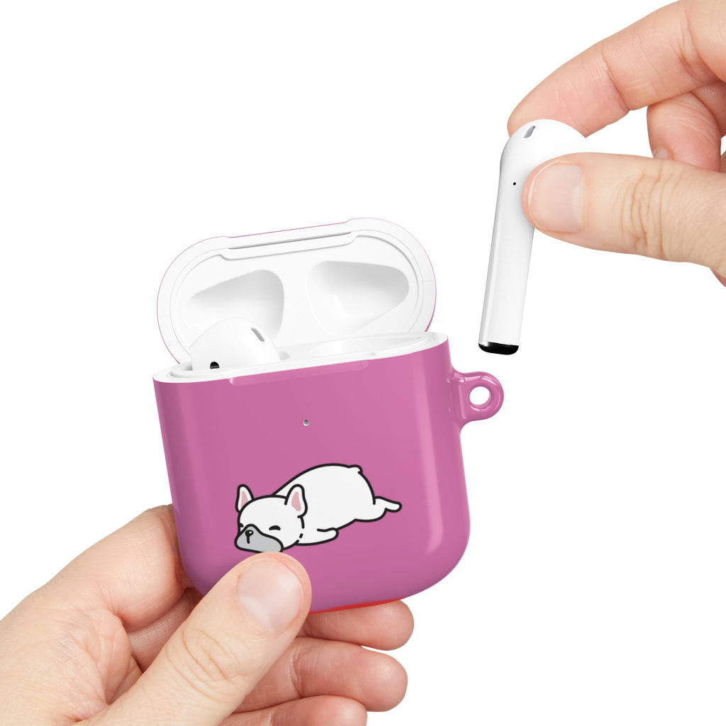 Pink AirPods Case with a Snoozing Bulldog