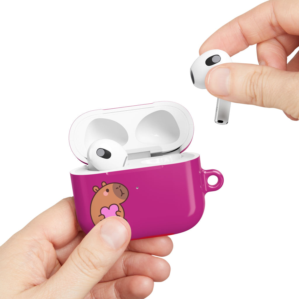 Pink Cute Capybara Heart AirPods Case