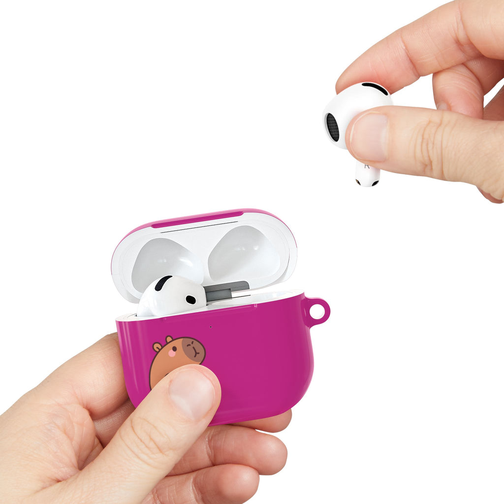 Pink Cute Capybara Heart AirPods Case