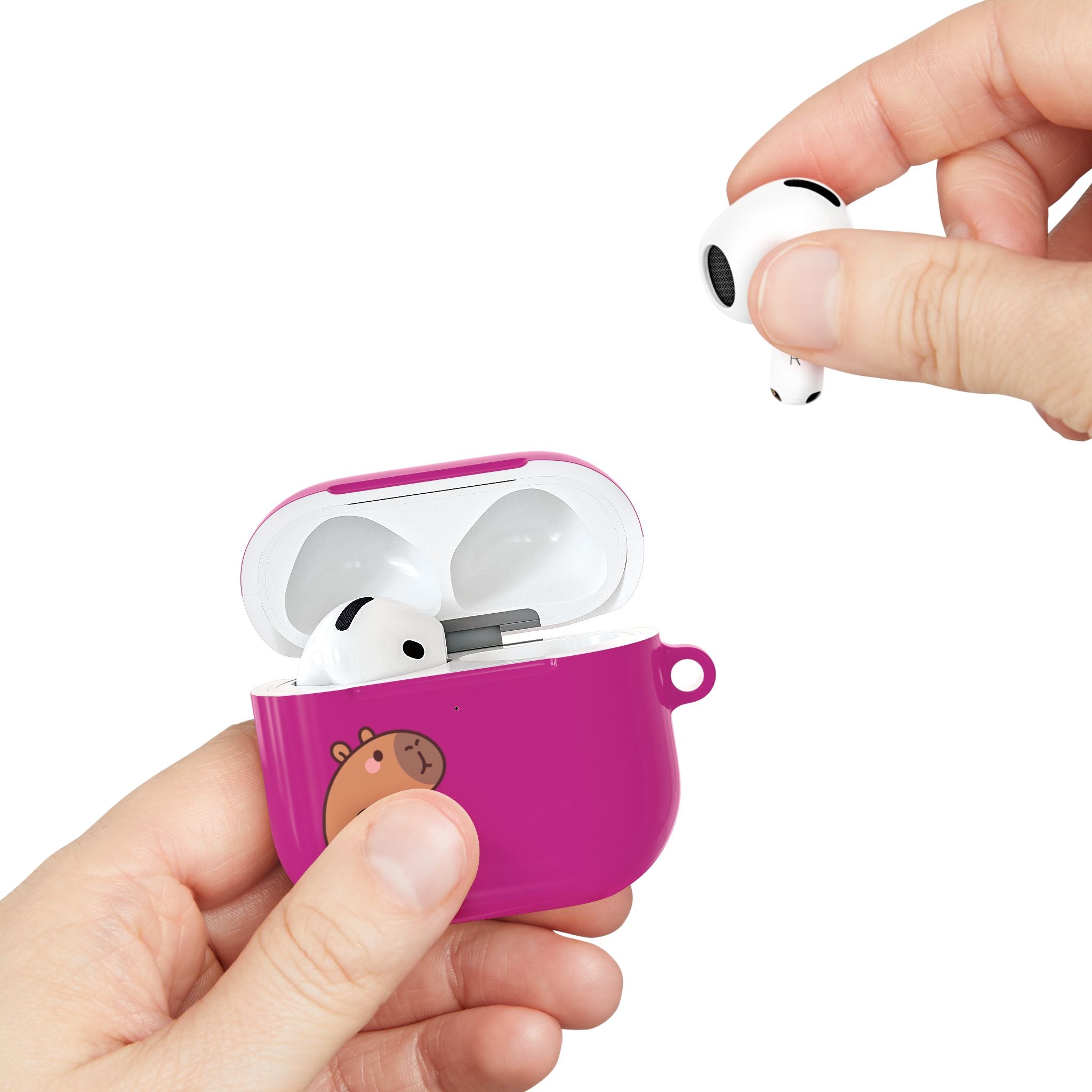 Pink Cute Capybara Heart AirPods Case