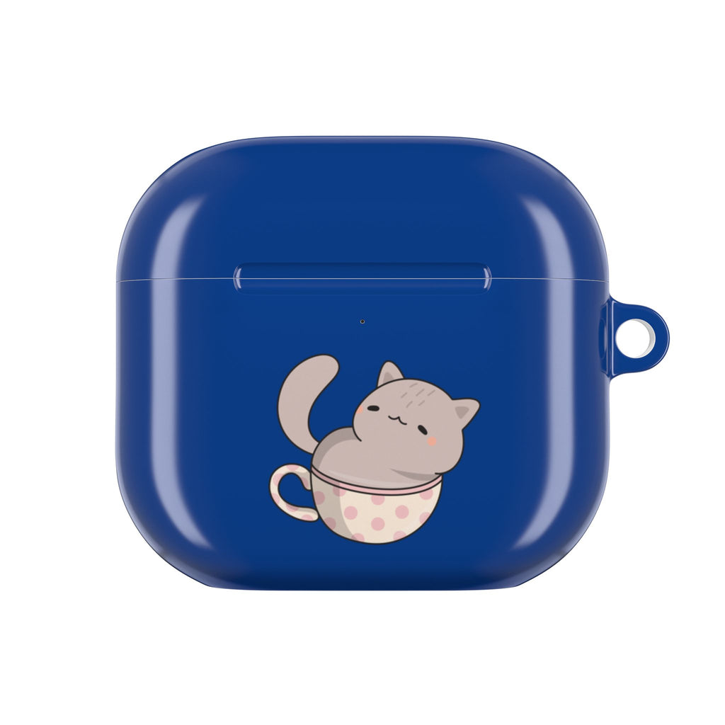 Cat in Teacup AirPods Case - Navy Protective Case