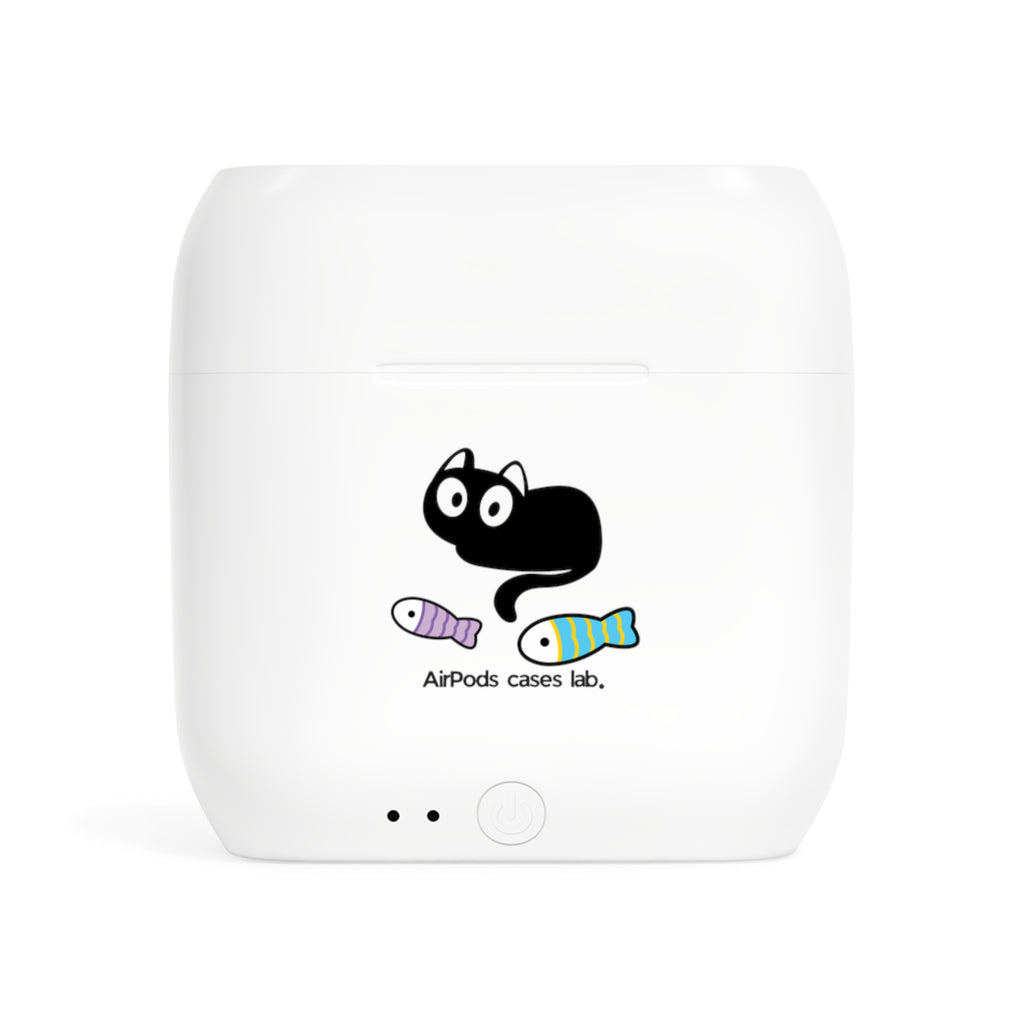 Black Cat and Fish White Earbuds