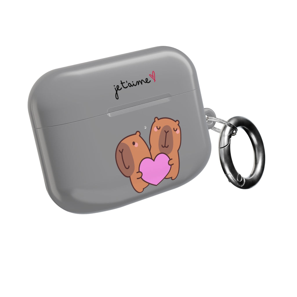 AirPods Case - Cute 'Je t'aime' Capybaras & Pink Heart / "Love Is Love"