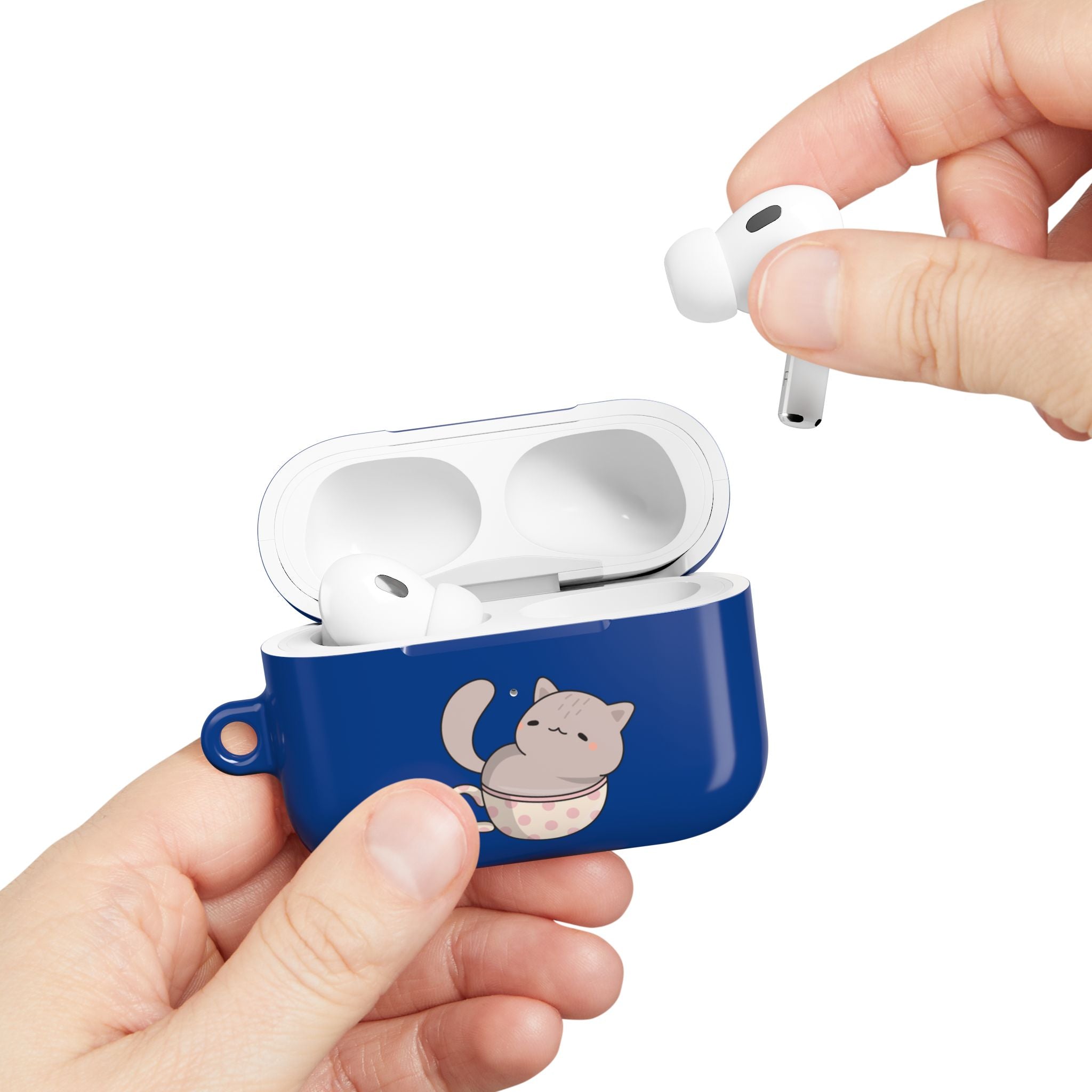Cat in Teacup AirPods Case - Navy Protective Case
