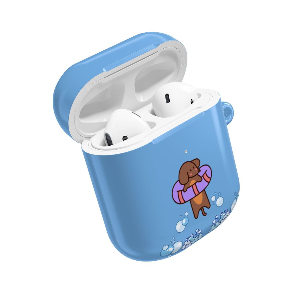 Cute Dachshund Dog & Crab Summer AirPod Case - Blue Beach Swim Float Design