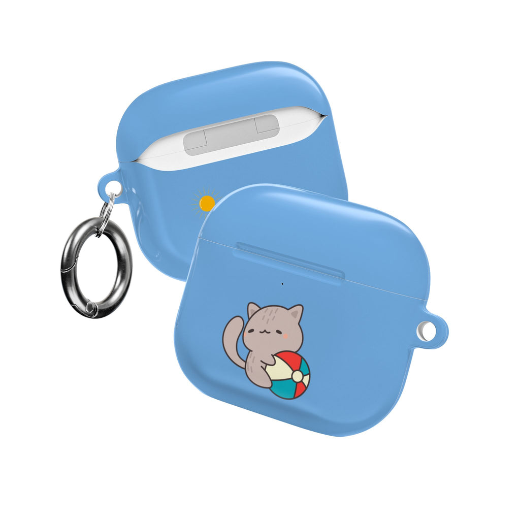 Cute Cat Beach AirPod Case with Beach Ball & Umbrella