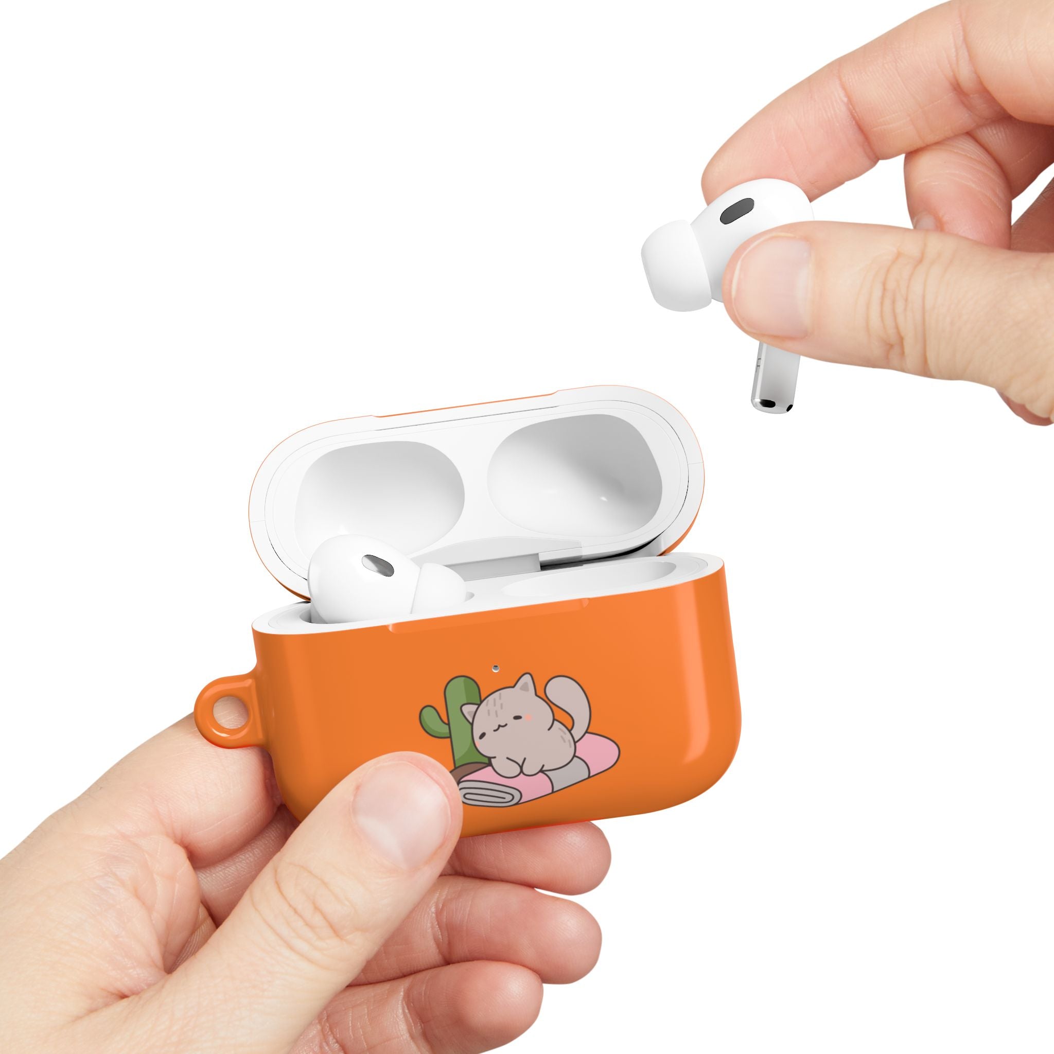 Cute Cat & Fish AirPod Case - Orange Protective Earbud Cover
