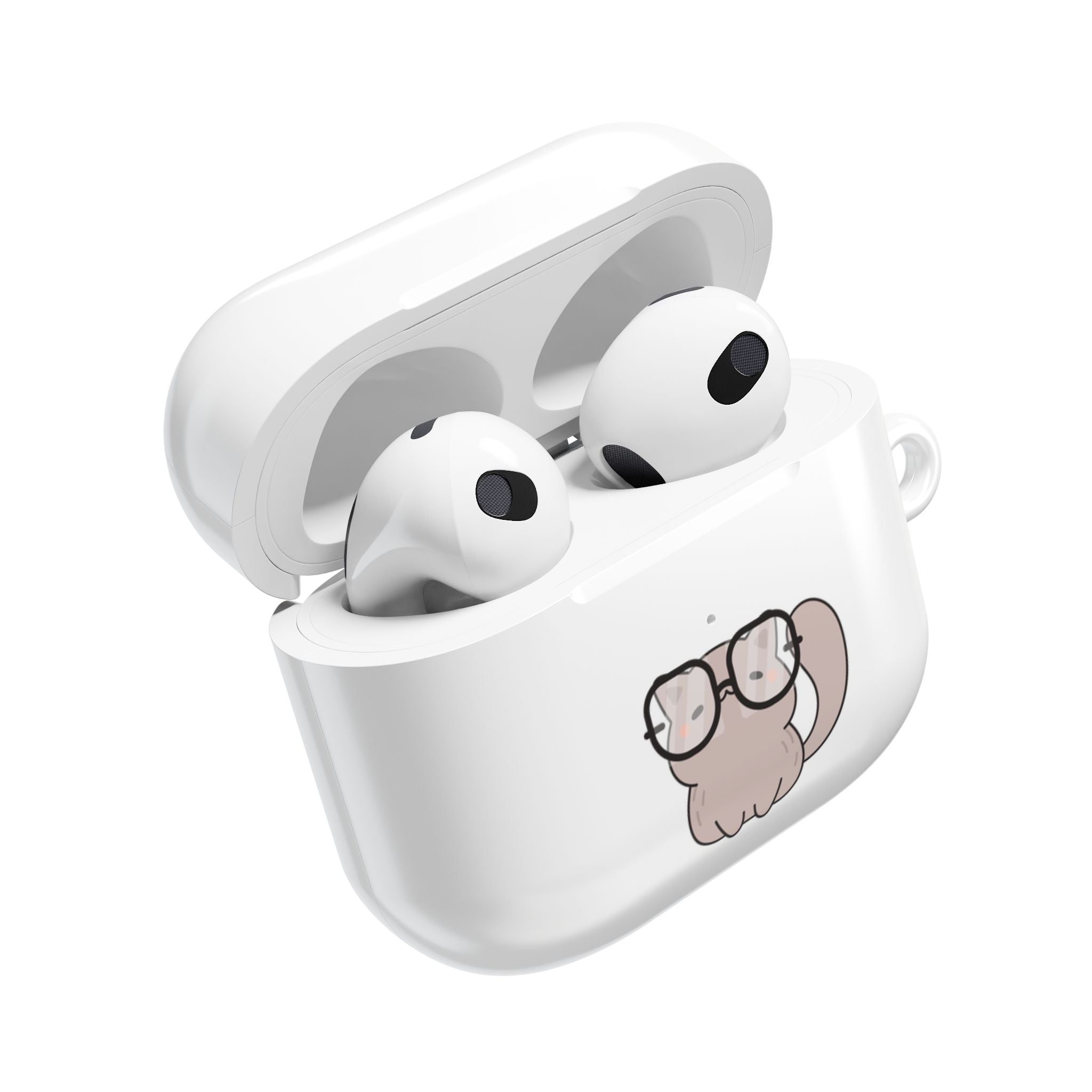 Cute Cat & Fish AirPod Case - Protective Cover with Nerdy Glasses Cat Design