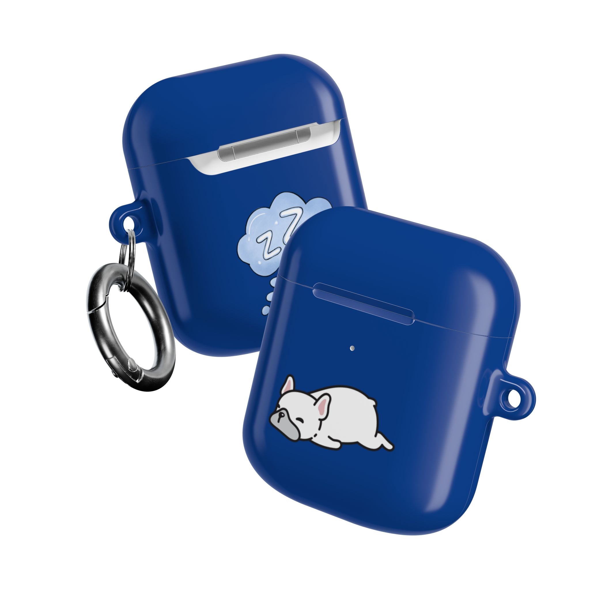 Blue AirPods Case with a Snoozing Bulldog