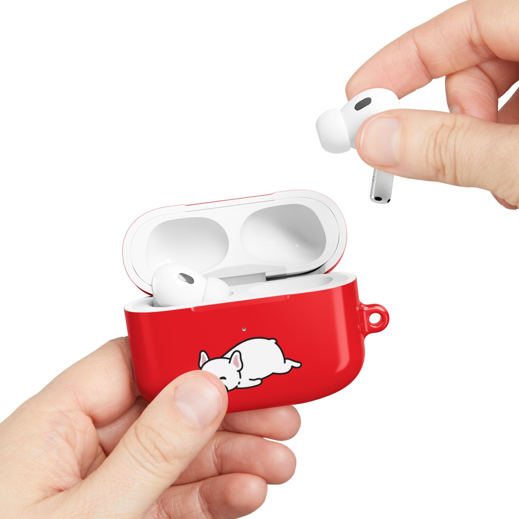 Red AirPods Case with a Snoozing Bulldog