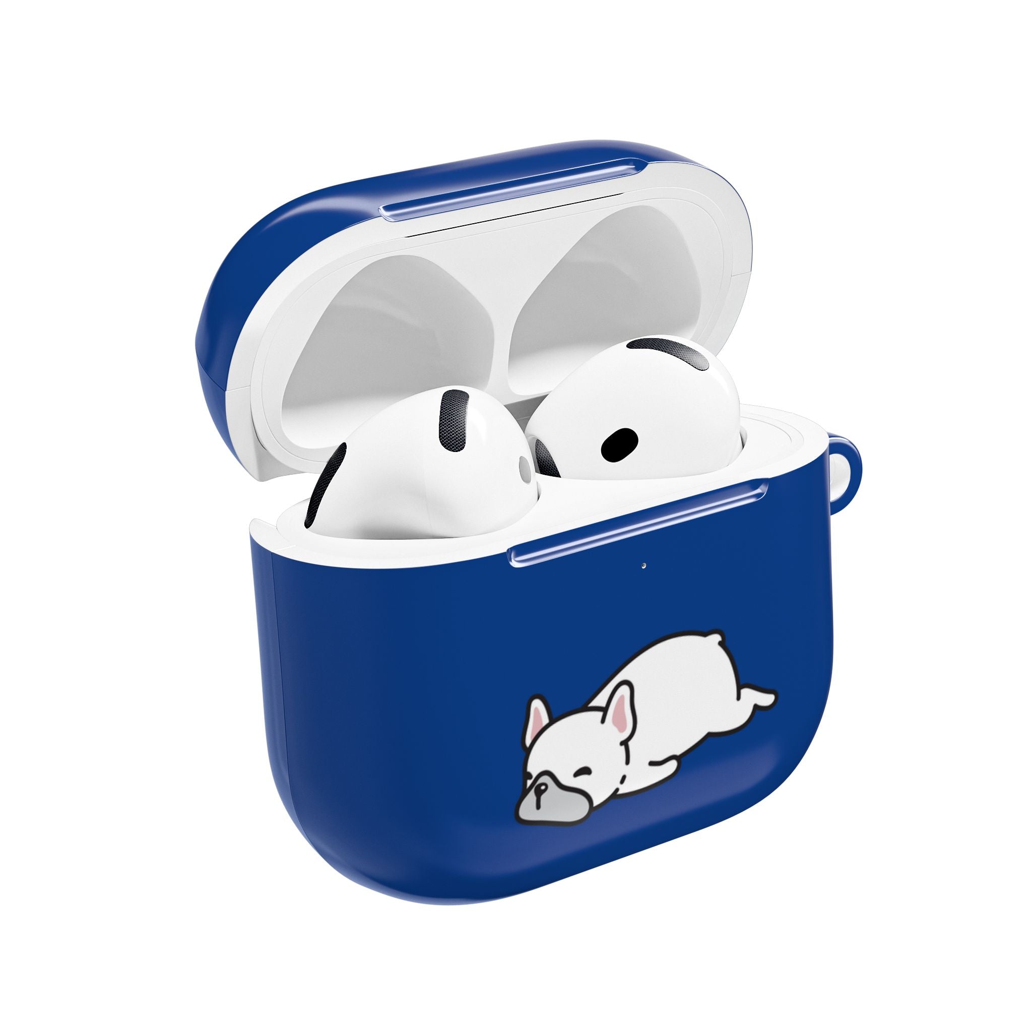 Blue AirPods Case with a Snoozing Bulldog
