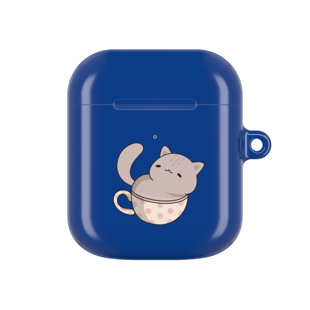 Cat in Teacup AirPods Case - Navy Protective Case
