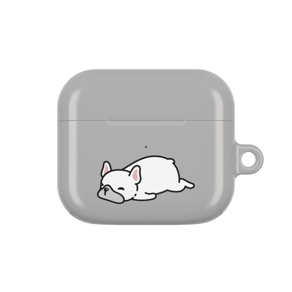 Grey AirPods Case with a Snoozing Bulldog