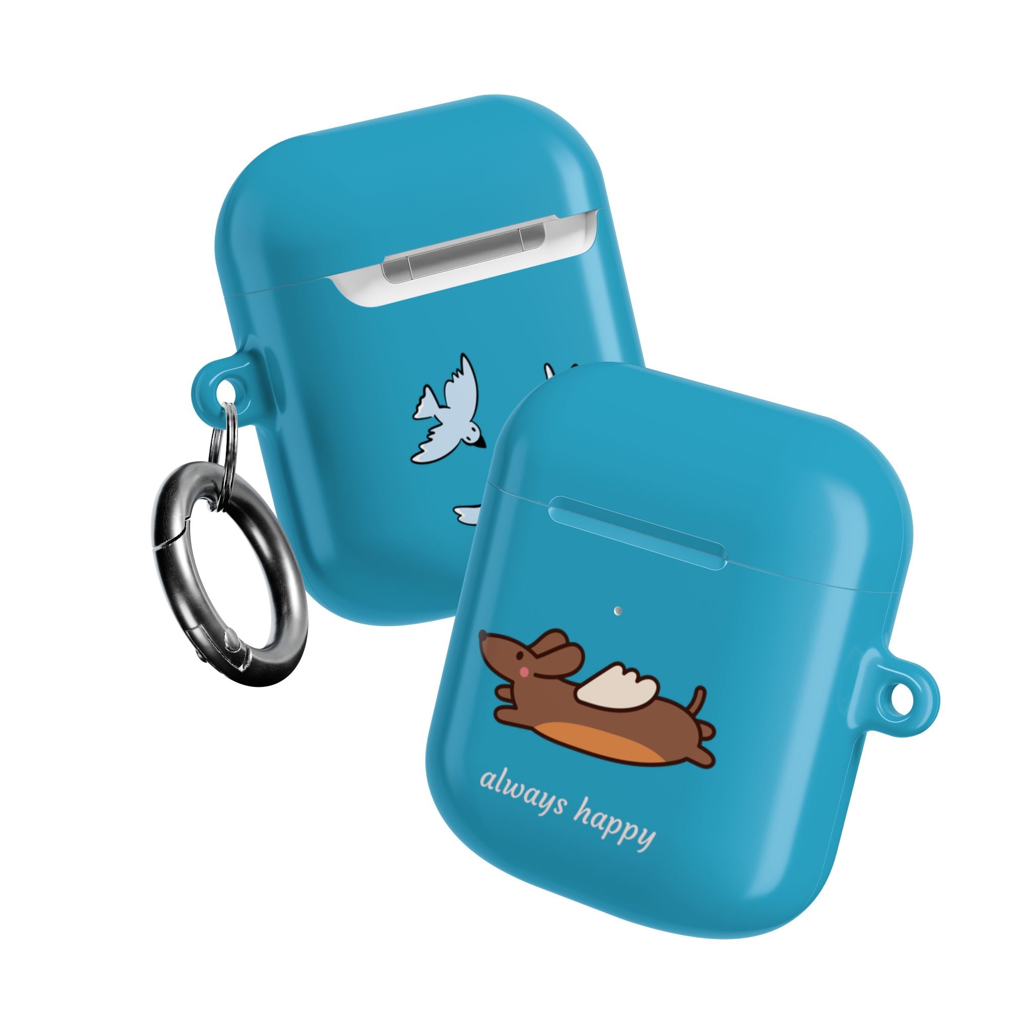 AirPod Case - Cute Flying Dachshund & Doves "always happy" Protective Case Cover