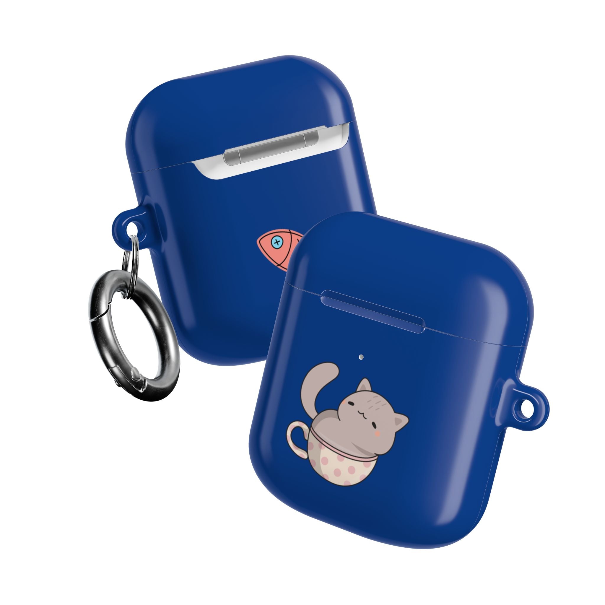 Cat in Teacup AirPods Case - Navy Protective Case