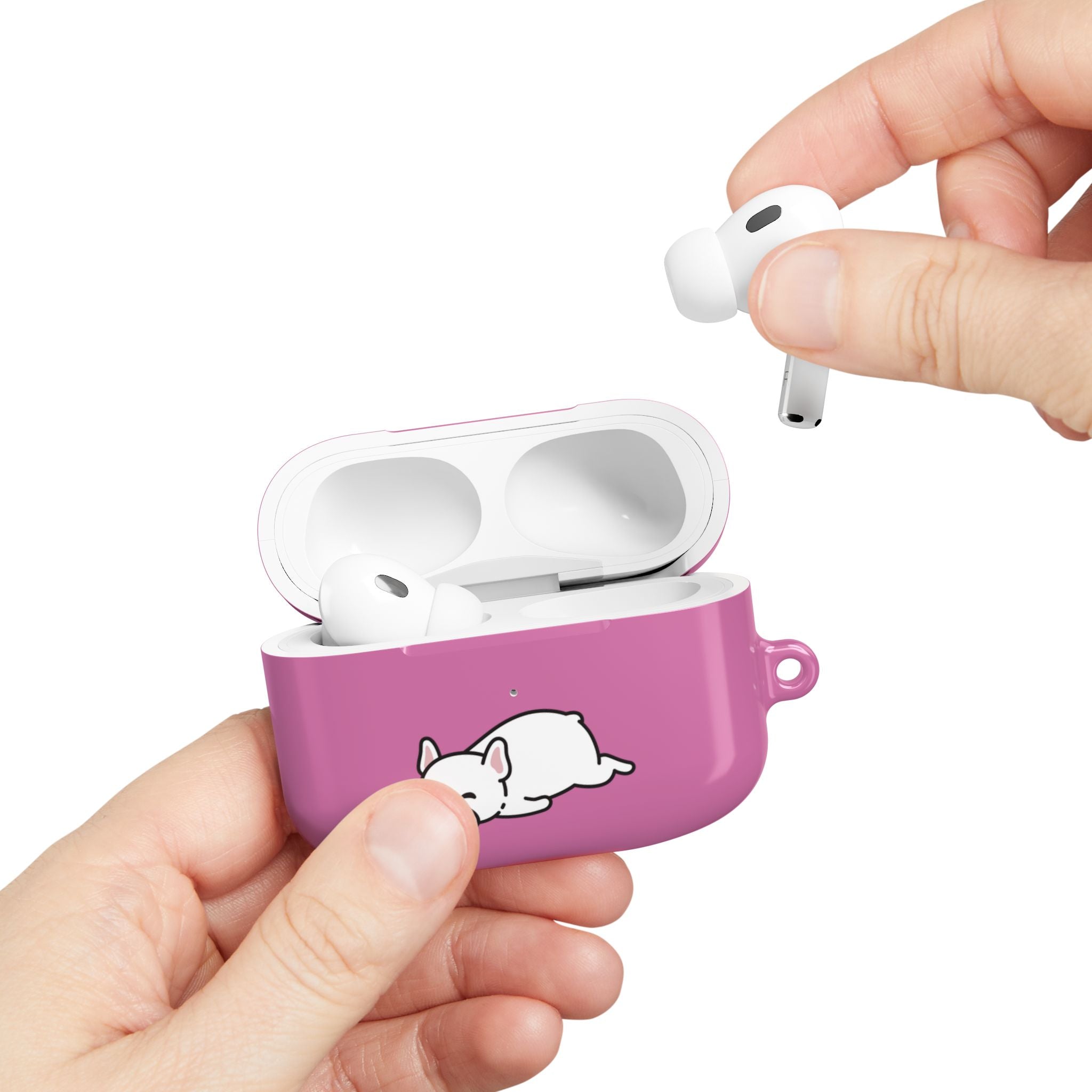 Pink AirPods Case with a Snoozing Bulldog