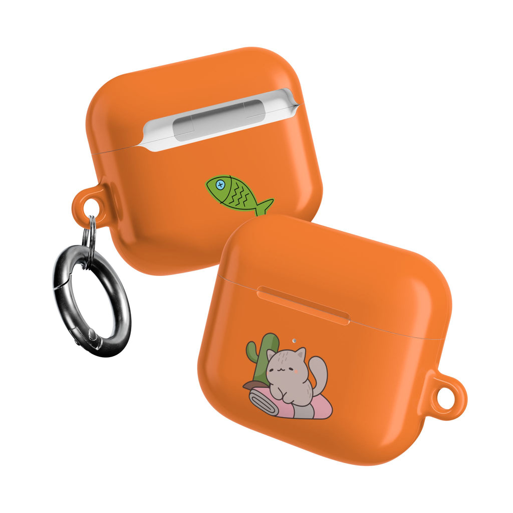 Cute Cat & Fish AirPod Case - Orange Protective Earbud Cover