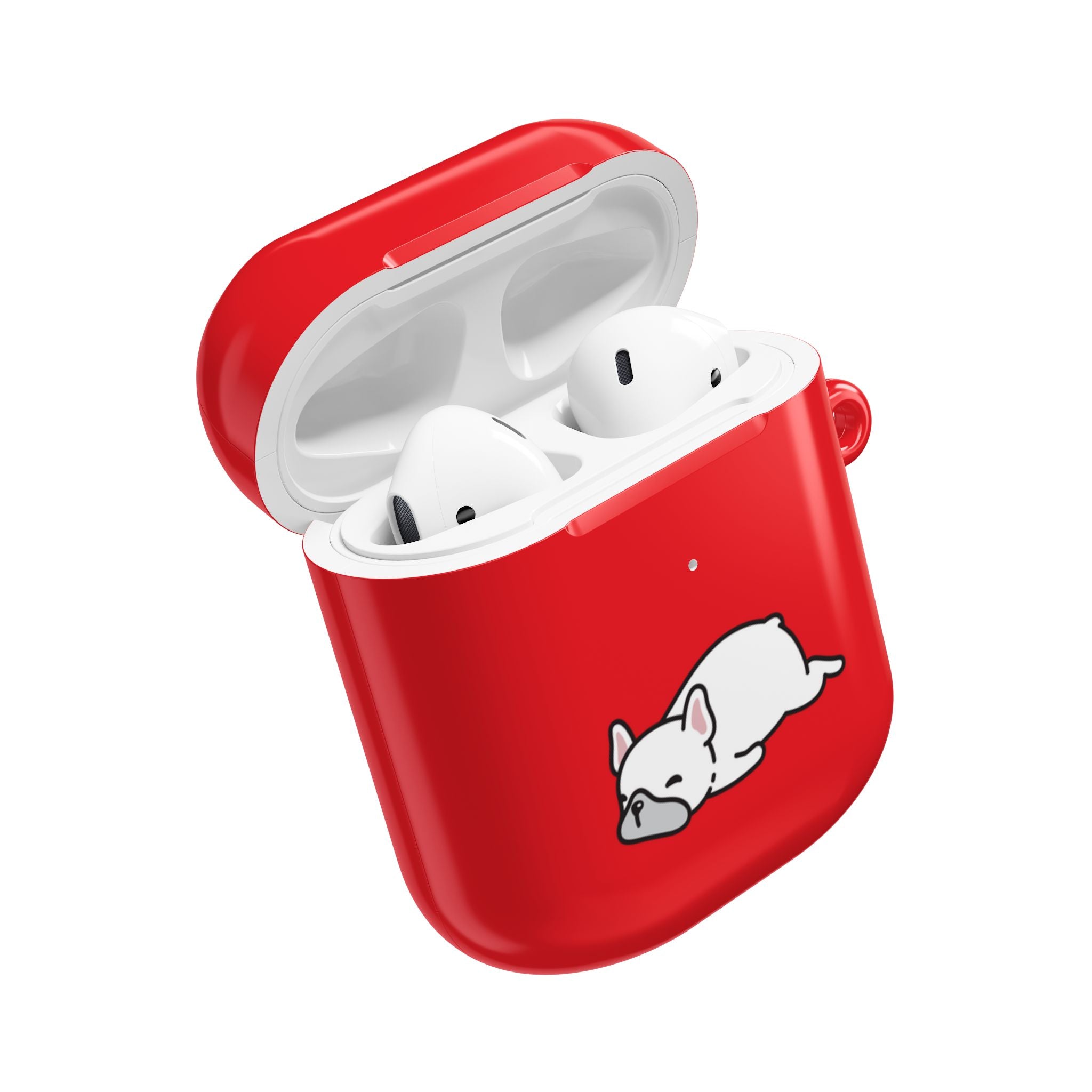 Red AirPods Case with a Snoozing Bulldog