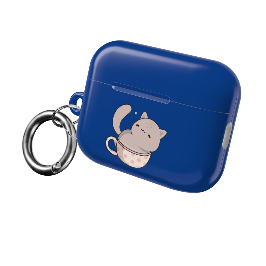 Cat in Teacup AirPods Case - Navy Protective Case