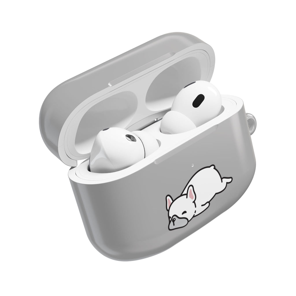 Grey AirPods Case with a Snoozing Bulldog