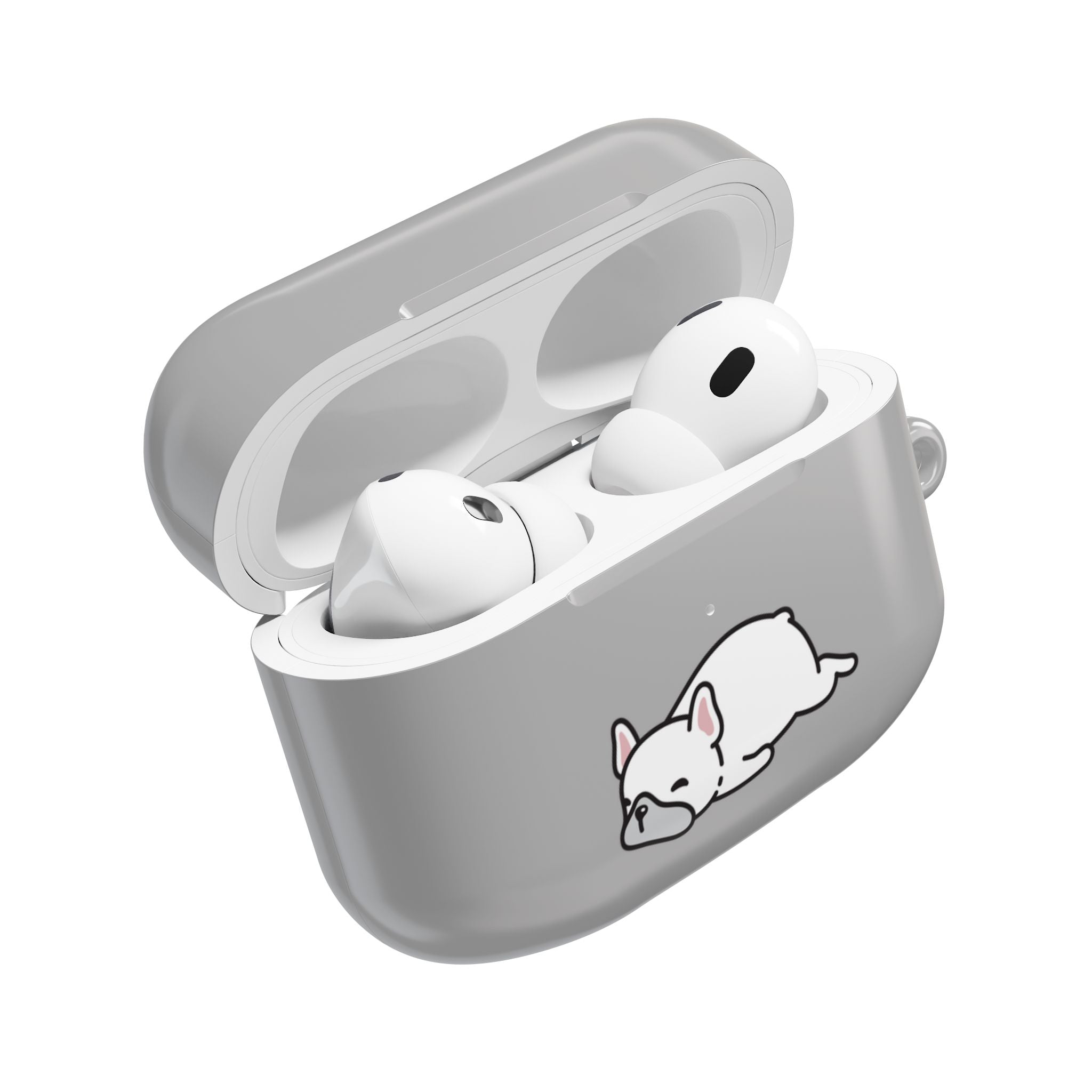 Grey AirPods Case with a Snoozing Bulldog