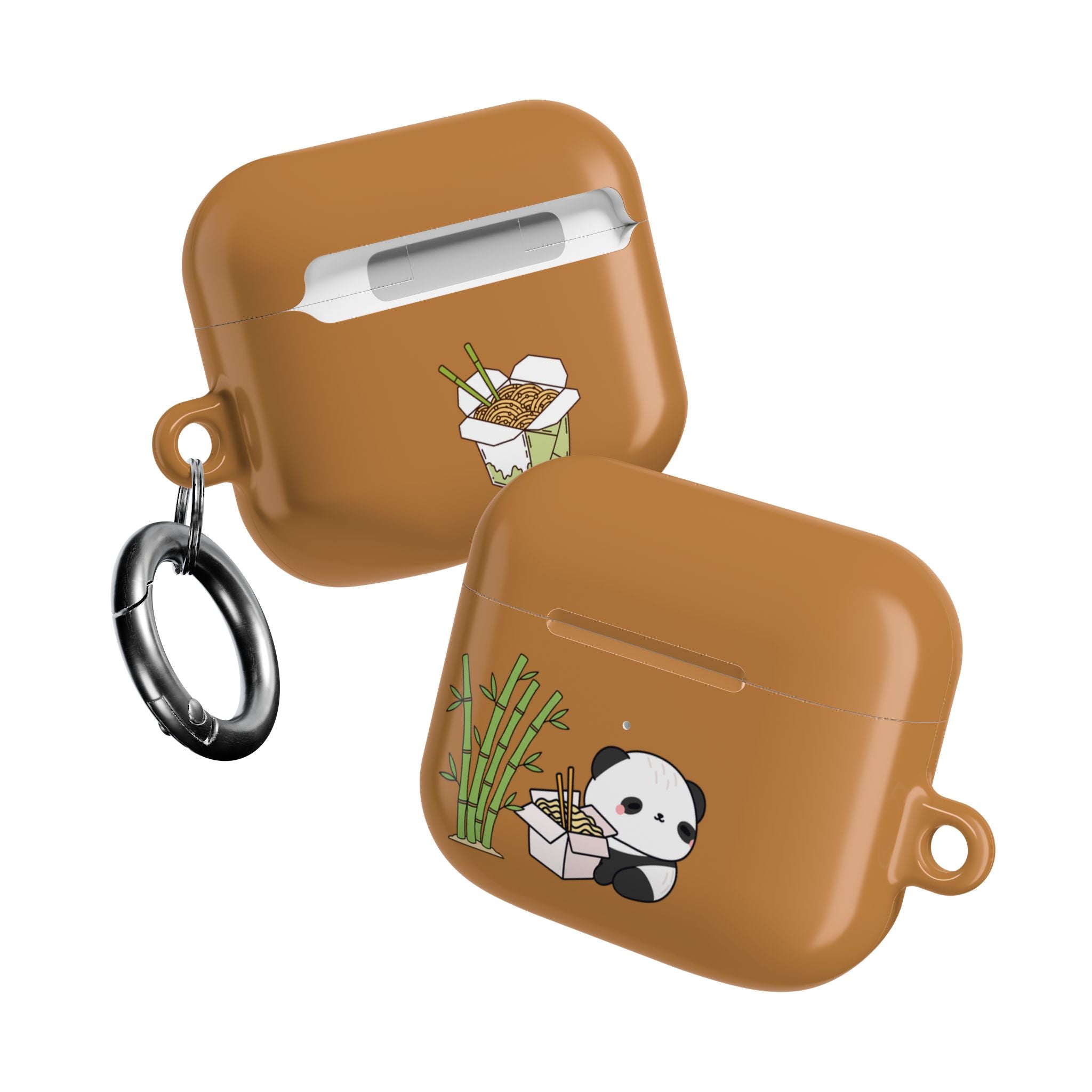 Cute Panda & Noodles AirPod Case Brown Protective Case